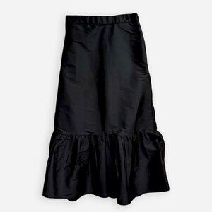ZARA Ruffled Midi Skirt Black Taffeta Size XS Pockets New Without Tags